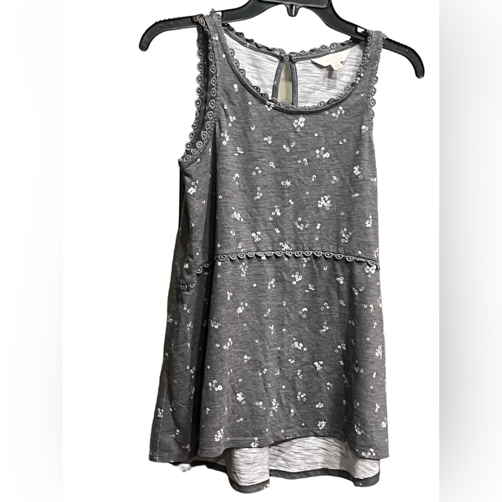 Grey Tank Top with White Flowers